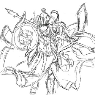 Woman sword shield drawing artwork - baiōken eishun free wallpaper for tablet