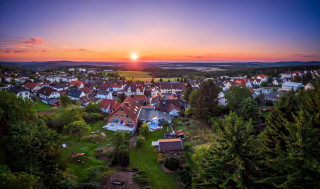 Sunset small town trees houses - german romanticism free wallpaper for desktop