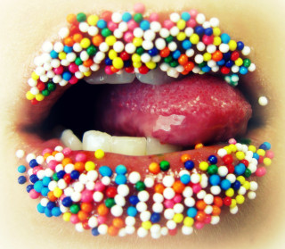Close up mouth tongue sprinkles - fashion photography free wallpaper for tablet