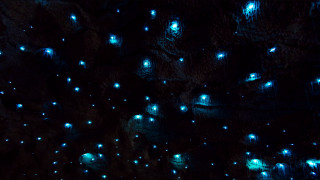 Dark cave blue lights bench - a dark cave free wallpaper for desktop