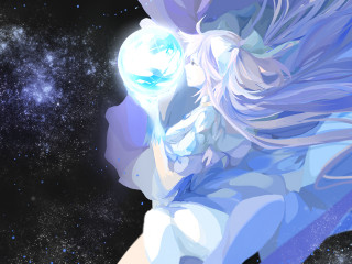 Woman longhair bluedress looking stars - the star free wallpaper for desktop