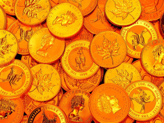 Gold coins red background tree - cornelia parker free wallpaper