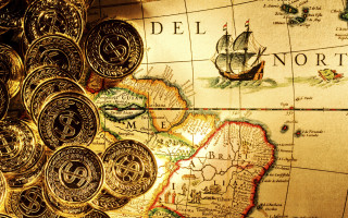 Map coins pirate ship background - a map free wallpaper