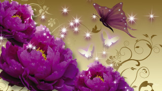 Purple flower butterfly gold background - a gold background free wallpaper