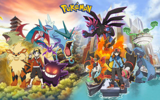 Pokemon city skyline fire boat - a group of pokemon characters free wallpaper