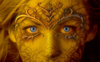 Woman yellow face paint blue - strange free wallpaper
