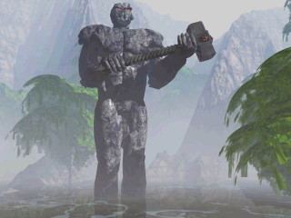 Man holding hammer rock forest - unreal engine 5 quality free wallpaper