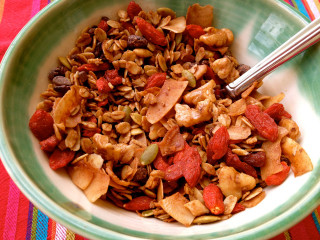 Granola nuts dried fruit spoon - assemblage free wallpaper