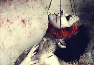 Woman bloody face man head - blood free wallpaper