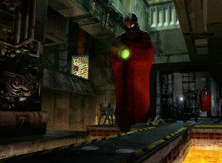 Man red cape yellow light - concept design art free wallpaper