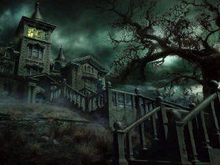 Creepy house clocktower night fullmoon - creepy free wallpaper