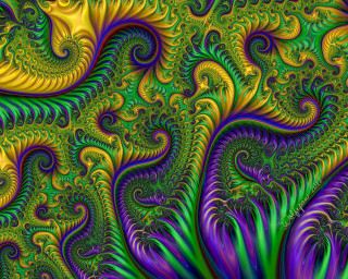 Psychedelic fractal flower green yellow - swirl pattern free wallpaper