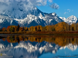 Mountain range lake trees foreground - a lake in front free wallpaper for desktop