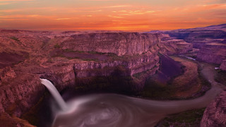 Waterfall canyon sunset river mountains - a waterfall free wallpaper