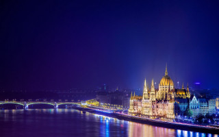 Large building bridge nighttime lights - danube school free wallpaper for desktop