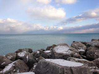 Rocky shore snowy rocks water - a rocky shore free wallpaper
