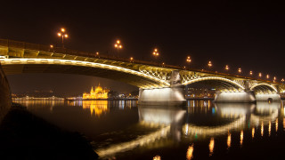 Bridge river lights night reflection - a matte painting free wallpaper