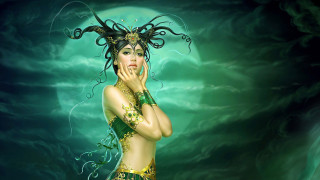 Woman green gold costume posing - egyptian art free wallpaper for desktop