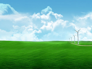 Green field wind turbines blue 2 - cloud above free wallpaper