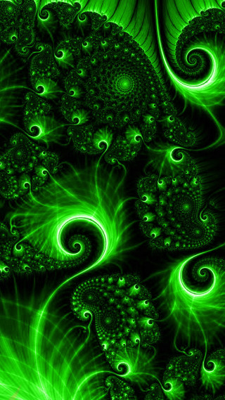 Green fractal swirls bubbles black - swirl free wallpaper for mobile