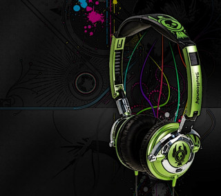 Headphones green design black background - a computer rendering free wallpaper for tablet