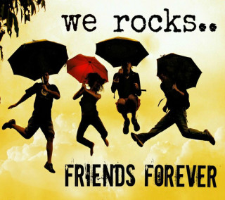 Friends forever jumping people umbrellas - post grunge free wallpaper