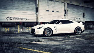 White sports car garage graffiti - a garage door free wallpaper