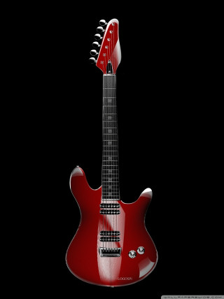 Red guitar black background photorealism - a computer rendering free wallpaper for mobile