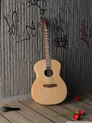Guitar wooden floor graffiti wall - unreal engine 5 free wallpaper for mobile