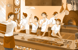 Cartoon kitchen cooking pizza group - eiichiro oda free wallpaper