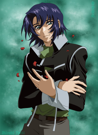 Blue haired man crossed arms - a character portrait free wallpaper for mobile