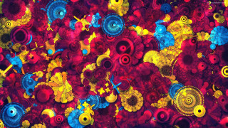 Colorful flower circles red background - android jones free wallpaper