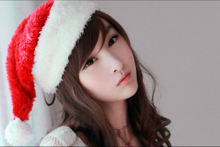 Woman santa hat long hair - scarf free wallpaper