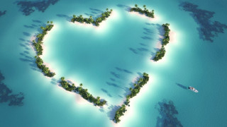 Heart shaped island boat water 4 - floating free wallpaper
