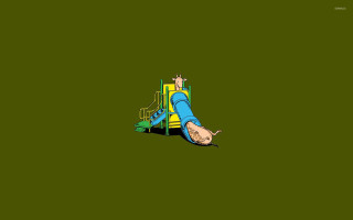 Blonde boy slide green field - a green wall free wallpaper