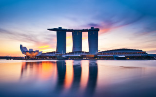 Sunset marina bay city singapore - a tilt shift photo free wallpaper