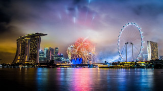 Fireworks display city night ferris - night free wallpaper
