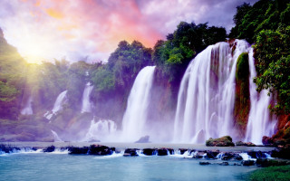 Waterfall rainbow sky water body - waterfall free wallpaper for desktop