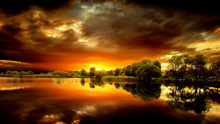 Sunset lake trees clouds dark 2 - cloud and trees free wallpaper