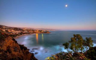 City ocean cliff full moon 2 - allan brooks free wallpaper