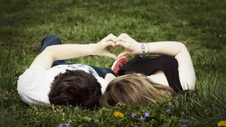 Couple heart hands grass laying - a heart shape free wallpaper