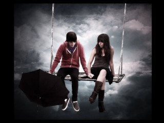 Swing umbrella sky two people - a black umbrella free wallpaper