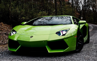 Green sports car parked road 3 - the background and a person free wallpaper