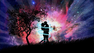 Couple kissing tree field colorful 7 - cosmic free wallpaper