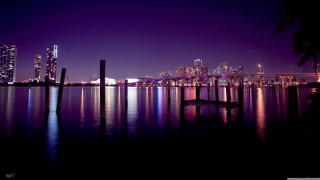 City skyline reflection water night 9 - a purple hue free wallpaper