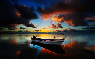 Boat sunset water man sitting - the boat free wallpaper