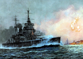 Battleship smoke water boat painting - matte drawing free wallpaper for desktop