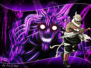 Cartoon character sword demon face 3 - a purple background free wallpaper for desktop