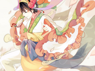 Woman dress hat flower hair - chen hong free wallpaper