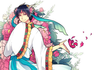 Woman white dress blue sash - bian shoumin free wallpaper